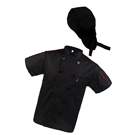 Men Black Chef Jacket Hotel Kitchen Apparel Coat Waiter Uniform XL Chef Hat