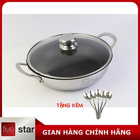 Chảo chống dính cao cấp Fivestar 2 quai có nắp kính 18cm / 22cm /26cm , tặng 5 muỗng