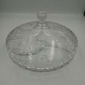 Mua Khay thủy tinh pha lê  đựng mứt  hạt dưa 3 ngăn họa tiết hoa sen đường kính 25 cm