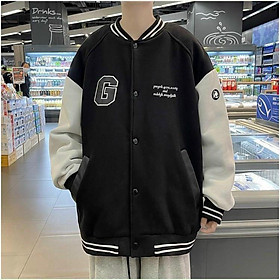 Áo bomber khoác chữ G chất nỉ cao cấp, áo khoác nỉ cardigan phối tay trắng, Áo khoác bomber ĐEN CHỮ G nam nữ freesize unisex kute hàn quốc dễ thương