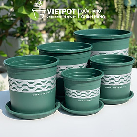 Chậu nhựa trồng cây VIETPOT, mã 43, màu Xanh, hoa văn lượn sóng, nhiều size, trồng kiểng lá, hoa hồng, hoa kiểng, trang trí ban công, sân vườn, sân thượng