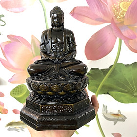 Mua Tượng phật thích ca ngồi thiền trên tòa sen có chân đế - Chiều cao 20cm - Màu nâu đen