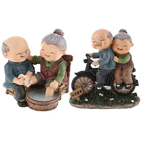 Old Couple Ornament Old Man Granny Home(01 Foot Washing+08 Bicycle Coupl)