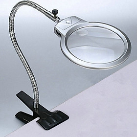 Kính lúp 2 thấu kính 2x-5x kẹp bàn có đèn led trợ sáng tích hợp dây uốn cong M3 ( Tặng kèm 03 nút kẹp cao su đa năng ngẫu nhiên giữ dây điện cố định )
