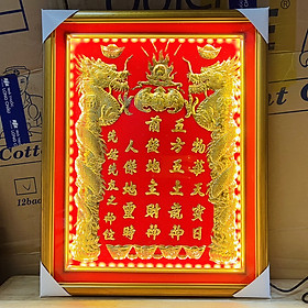 Mua Bài vị Thần Tài Thổ Địa dát vàng 24 K 38cmx48cm khung gỗ màu vàng  có đèn