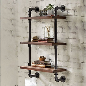 Mua Kệ ống nước Kệ 3 tầng treo gắn tường gỗ kiêm giá treo quần áo chất liệu ống nước và gỗ trang trí nhà decor quán cafe