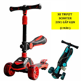 Xe trượt scooter trẻ em S8 2IN1 có ghế ngồi 3 bánh phát sáng