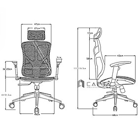 Ghế công thái học CM4502-M Nội thất Capta Ghế xoay văn phòng dành cho Giám đốc lưng và nệm lưới khung nhựa tay nhựa bọc da PU 