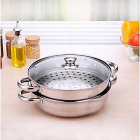 Mua Bộ xửng hấp inox 28cm - nồi hấp đa năng 2 tầng cao cấp nắp kính