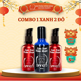 Dầu xoa bóp Quốc Cơ Quốc Nghiệp (liệu trình 01) Combo 2 đỏ 1 xanh chai 50ml - Cao xoa bóp xương khớp massage cổ vai gáy