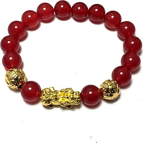 Vòng tay đá phong thủy mầu đỏ  mic cham tì hiu bạc mạ vàng cho người mệnh hỏa - mệnh thổ Bạc QTJ -VTP53(Đỏ)