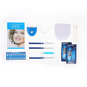 Bộ sản phẩm làm trắng răng gồm 3 miếng gel làm trắng và máy làm trắng răng cấp tốc có đèn LED sáng, nhanh chóng và hiệu quả.