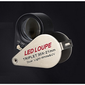 Kính lúp cầm tay mini phóng đại 30 lần K7802 có đèn sáng trắng - UV soi vật, đồ cổ, trang sức cao cấp (Tặng móc khóa tô vít đa năng 3in1)