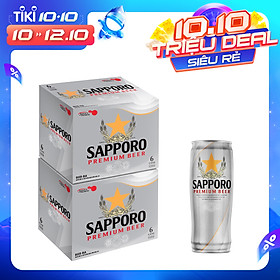 Combo 02 thùng Bia Sapporo Premium - 6 lon 650ml