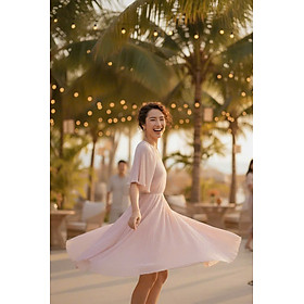Đầm Xoè Dập Ly Hồng Pastel thời trang thiết kế Hity DRE194