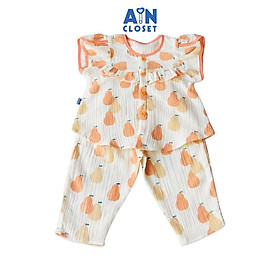 Bộ quần dài áo tay ngắn bé gái họa tiết Lê cam xô muslin - AICDBGWSVCYJ - AIN Closet