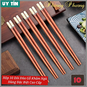 Bộ 10 đôi đũa ăn cao cấp đũa đẹp đũa sạch - Gỗ Trắc Khảm Ngọc Xà Cừ ( tặng móc dán inox to )