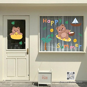 Mua Hình dán gấu mùa hè aesthetic trang trí gương  kính cửa hàng cute 13