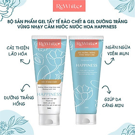 Combo Tẩy Da Chết Và Gel Dưỡng Trắng Giảm Thâm Nách, Mông, Bikini Rewhitez Hương Nước Hoa Ngọt Ngào Happiness Tuýp 50g