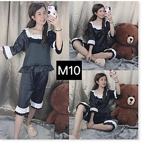 Set Đồ Bộ Ngủ Nữ Pijama Phi Lụa Phối Ren Tiểu Thư Cực Đáng Yêu _ Kèm Hình Thật