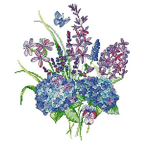 Flower Stamped & Counted Cross Stitch  Embroidery Package for Beginners 11CT