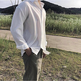Áo sơ mi tay dài trơn đen trắng basic unisex