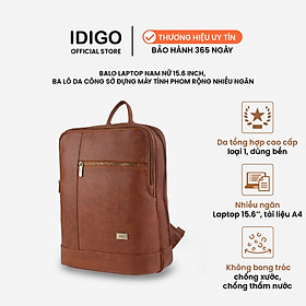 Balo da nam nữ đựng laptop 15.6 inch, ba lô công sở phom rộng, nhiều ngăn IDIGO UBP2-519-00