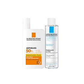 Bộ chống nắng không nhờn rít La Roche-Posay Anthelios Shaka Fluid 50ml & nước tẩy trang cho da nhạy cảm 50ml