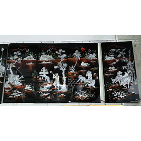 Mua Tranh sơn mài 4 tấm NGƯ TIỀU CANH MỤC cẩn ốc chìm cao cấp  hàng xuất khẩu size 80x160 cm treo tường  trang trí nhà cửa  VP