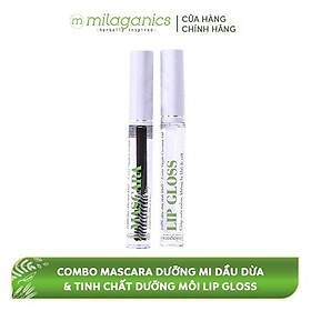 Combo Mascara Dầu Dừa Dưỡng Mi Milaganics + Tinh Chất Dưỡng Môi Lip Gloss Milaganics