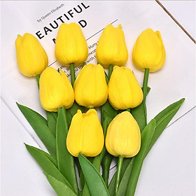 Siêu rẻ - Hoa giả - Hoa tulip giả lá thẳng bằng nhựa PU cao su cao cấp như thật - Trang trí nội thất, phòng, văn phòng