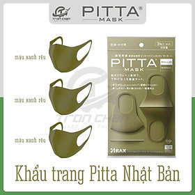 Khẩu Trang Pitta Màu Xanh Rêu Khaki Nhật Bản (Gói 3 cái, mẫu mới 2020)