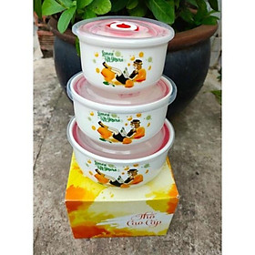 Mua Bộ 3 thố sứ nắp hút chân không hình cô gái Bộ 3 thố sứ hàng khuyến mãi