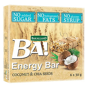 Combo 2 hộp Thanh ngũ cốc Bakalland Energy Bar Dừa & hạt Chia ăn liền hộp 180gr (6 thanh)