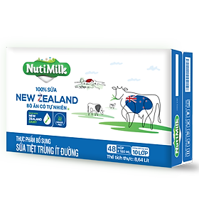 Thùng 48 Hộp NutiMilk 100% Sữa New Zealand Bò ăn cỏ tự nhiên Ít đường 180ml TU.NZSID180TI NUTIFOOD