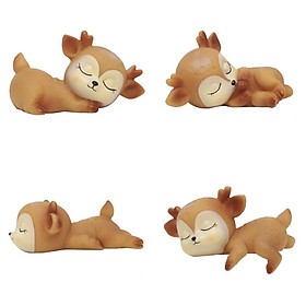 4x Baby Deer Figurines Cake Topper Cute Woodland Animal Mini Figurines Toys Fawn Ornaments for Birthday Party Decoration Resin Crafts