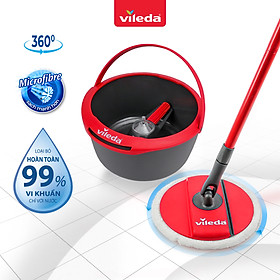 Cây lau nhà Vileda dạng đĩa tròn, công nghệ sợi microfiber sạch sâu, kèm xô giặt xoay 360 độ, model Spin&Clean