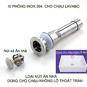 Mua Xi phông chậu rửa mặt lavabo bằng inox 304  nút nhấn đóng xả  dùng cho chậu không lỗ thoát tràn