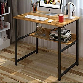 Mua Bàn làm việc chân sắt. Có kệ lửng. Chân đen mặt vàng. 80x40