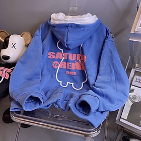 Áo Khoác Hoodie Unisex Hàn Quốc Khóa Kéo Nón 2 Lớp In Gấu SATUDR OREAN AGE Chống Nắng Siêu Tốt