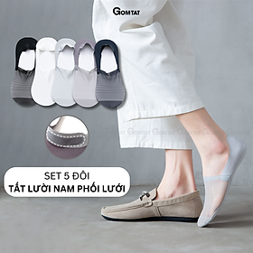 Combo 5 đôi tất lười nam invisible đệm cao su chống trượt, vớ nam đi giày lười phối lưới thoáng khí - vln-invisible-cb5
