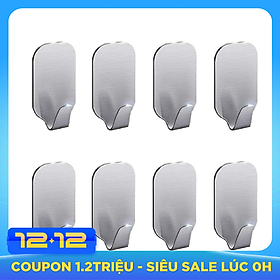 Bộ 8 móc treo đồ Inox 304 dán tường gạch men - có sẵn keo dán, không rỉ sét - HOBBY MDT3055-2
