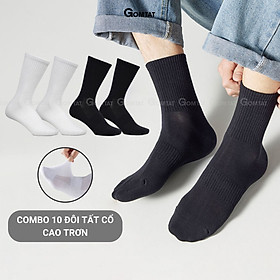 Combo 10 Đôi Tất Cổ Cao Trơn Màu Unisex, Vớ Nam Nữ Cổ Cao Êm Mềm Đi Mát - KLB-TRONCAO-GANTAM-CB10