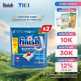 Combo 2 Viên Rửa Chén Bát Finish Powerball Quantum Powerful Clean & Shine 64 viên