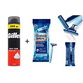 Bọt cạo râu Gillette Original 300g + Dao cạo râu Balea Men 10 cây