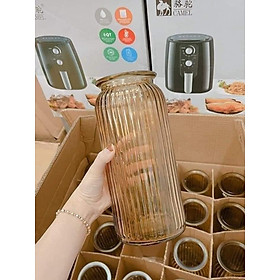 Bình hoa pha lê sọc màu hổ phách cổ điển sang trọng size 25cm