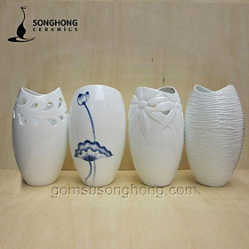 Mua Lọ hoa sứ sương Bát Tràng - Bình cắm hoa dáng miệng cá