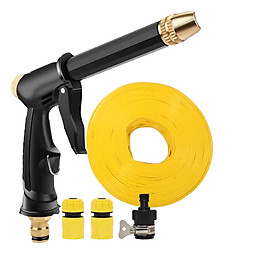 Bộ dây và vòi xịt rửa xe tưới cây tăng áp thông minh 810-2621-1 (dây vàng dẹt-cút nối đen)