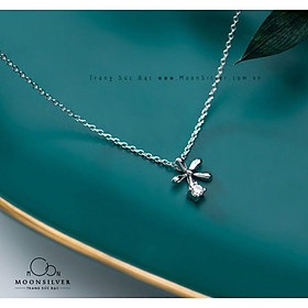 Dây chuyền bạc moonsilver, vòng cổ bạc nữ hình bông hoa năm cánh đính đá độc lạ xinh xắn