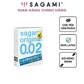 Bao cao su Sagami 002 Extra non latex siêu mỏng 002, size 55mm hộp 3 chiếc